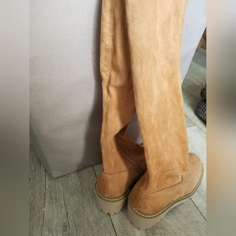 Nicole Miller Bass Over the Knee Faux Suede Stretch Boots, Camel 7.5